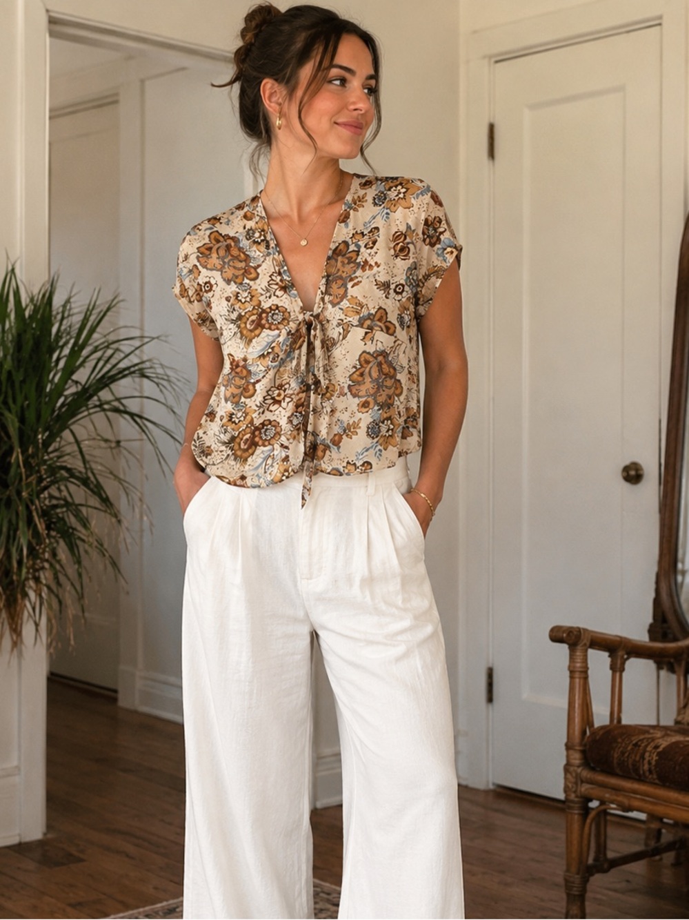 Vintage Silk, Lined Tie-Front Women’s Top Petite Sophisticate EUC side zip 6p